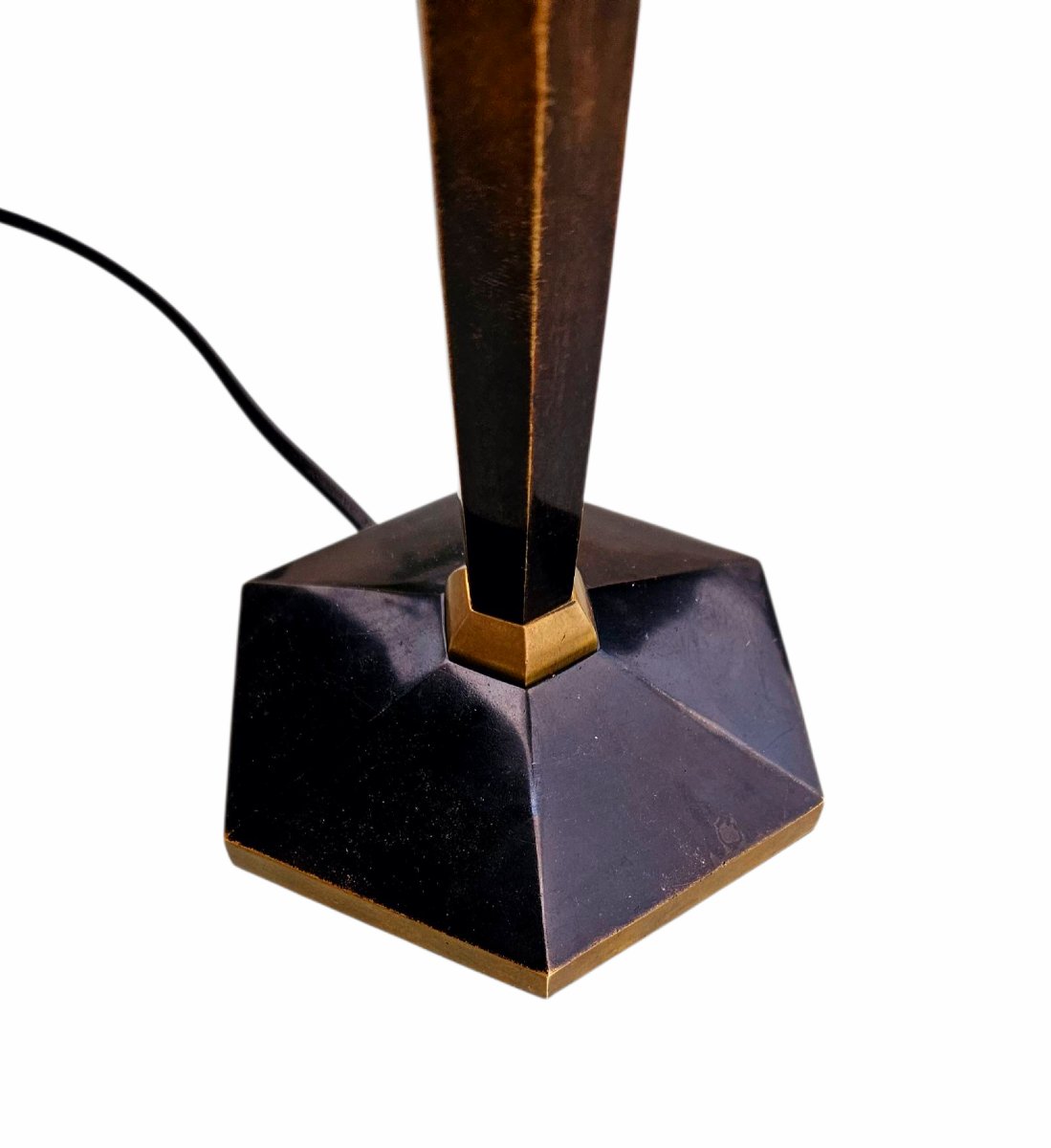 Art Deco Lamp In Patinated Bronze And Crystal Signed Morand Paris-photo-3