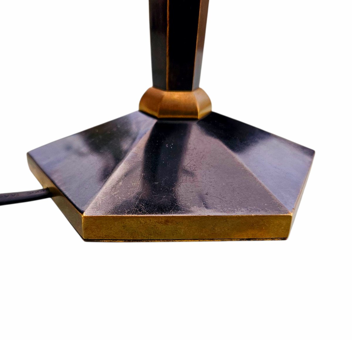 Art Deco Lamp In Patinated Bronze And Crystal Signed Morand Paris-photo-1