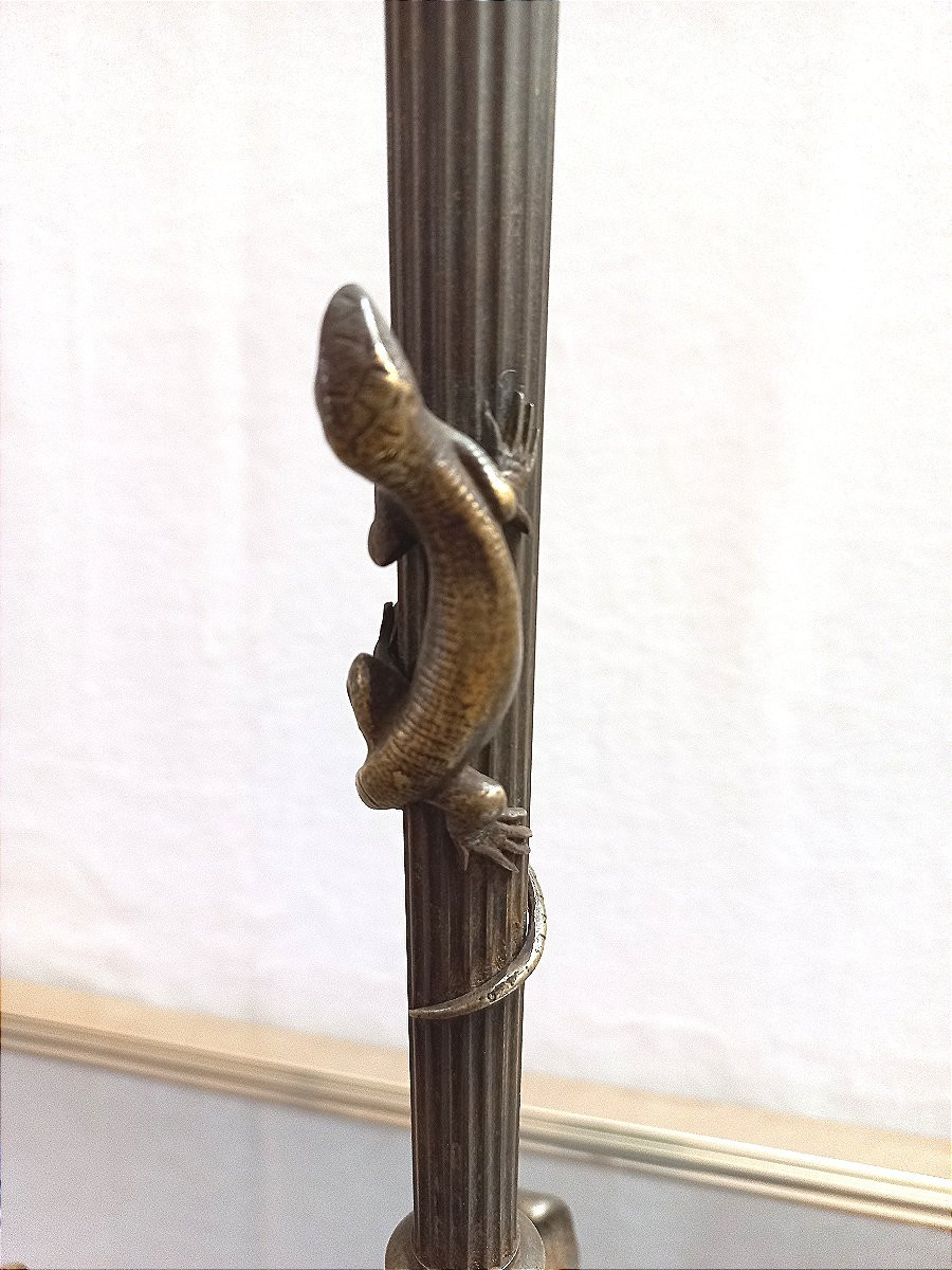 Pair Of 19th Century Bronze Candlesticks With Salamanders-photo-3