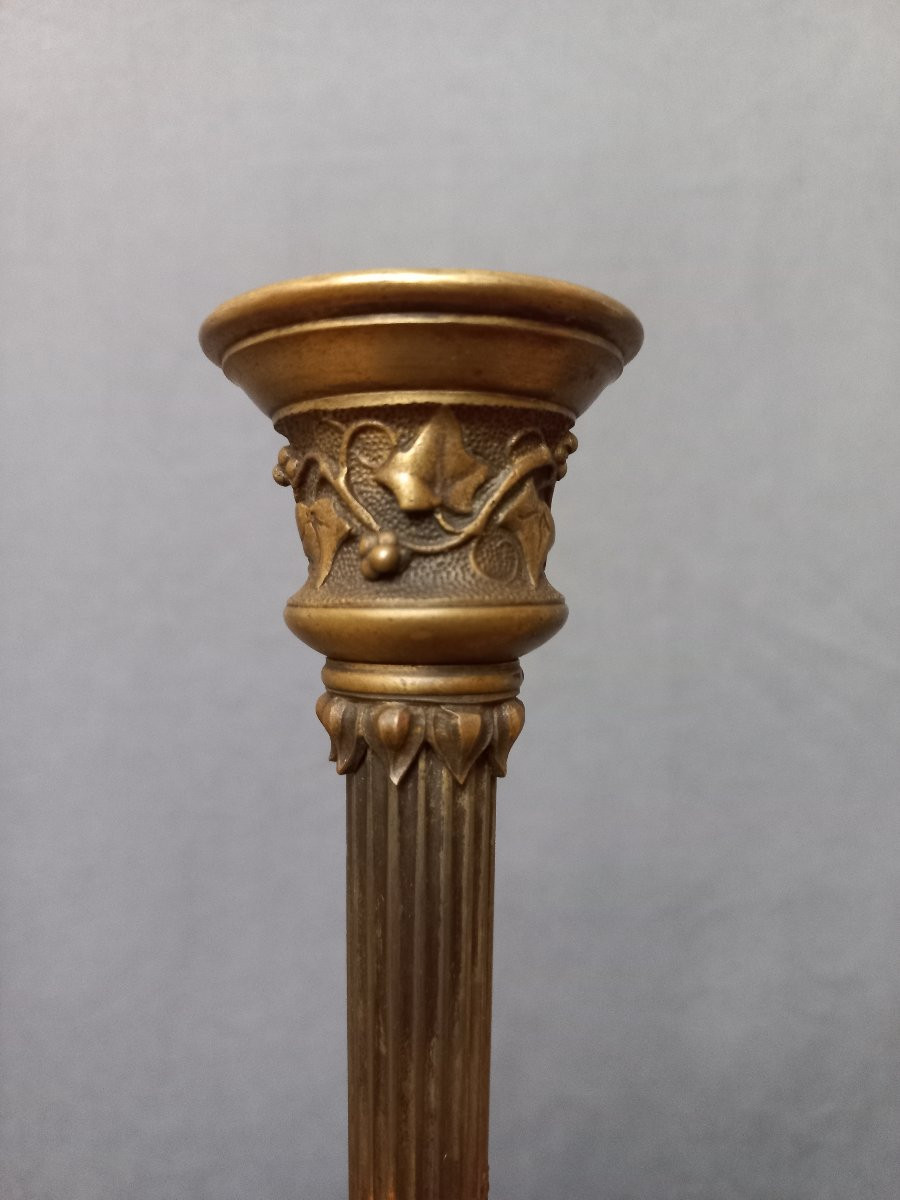 Pair Of 19th Century Bronze Candlesticks With Salamanders-photo-7