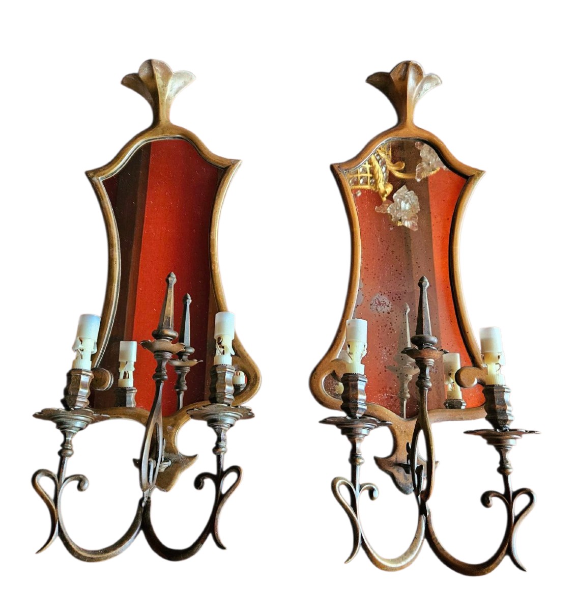 Paire d'appliques à miroir en bronze patiné XIXÈME 