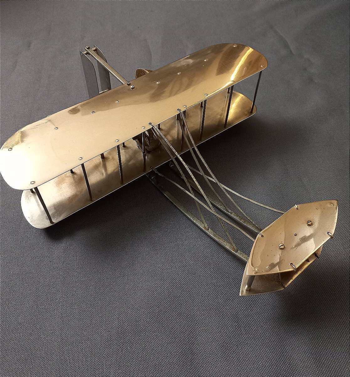 Flyer III 1905 Biplane In Nickel-plated Brass-photo-2