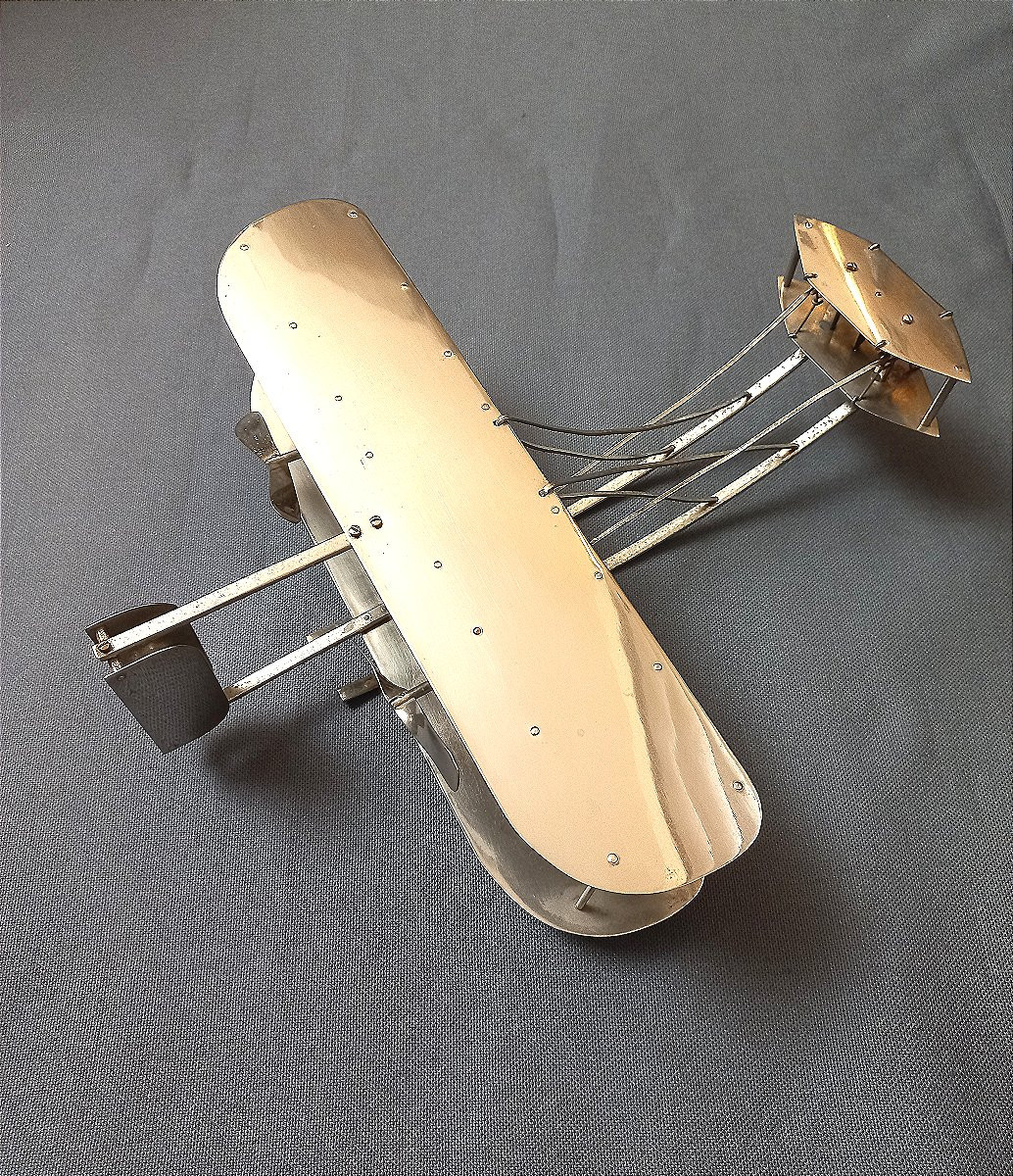 Flyer III 1905 Biplane In Nickel-plated Brass-photo-7