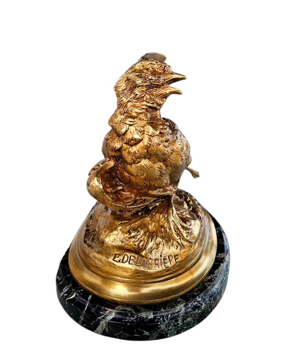E. Delabriere (1829-1912) Partridge Sculpture Gilded Bronze -photo-2