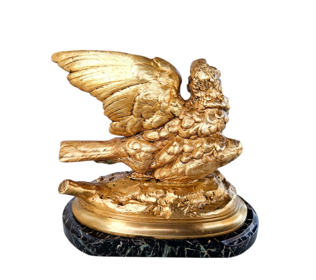 E. Delabriere (1829-1912) Partridge Sculpture Gilded Bronze -photo-1
