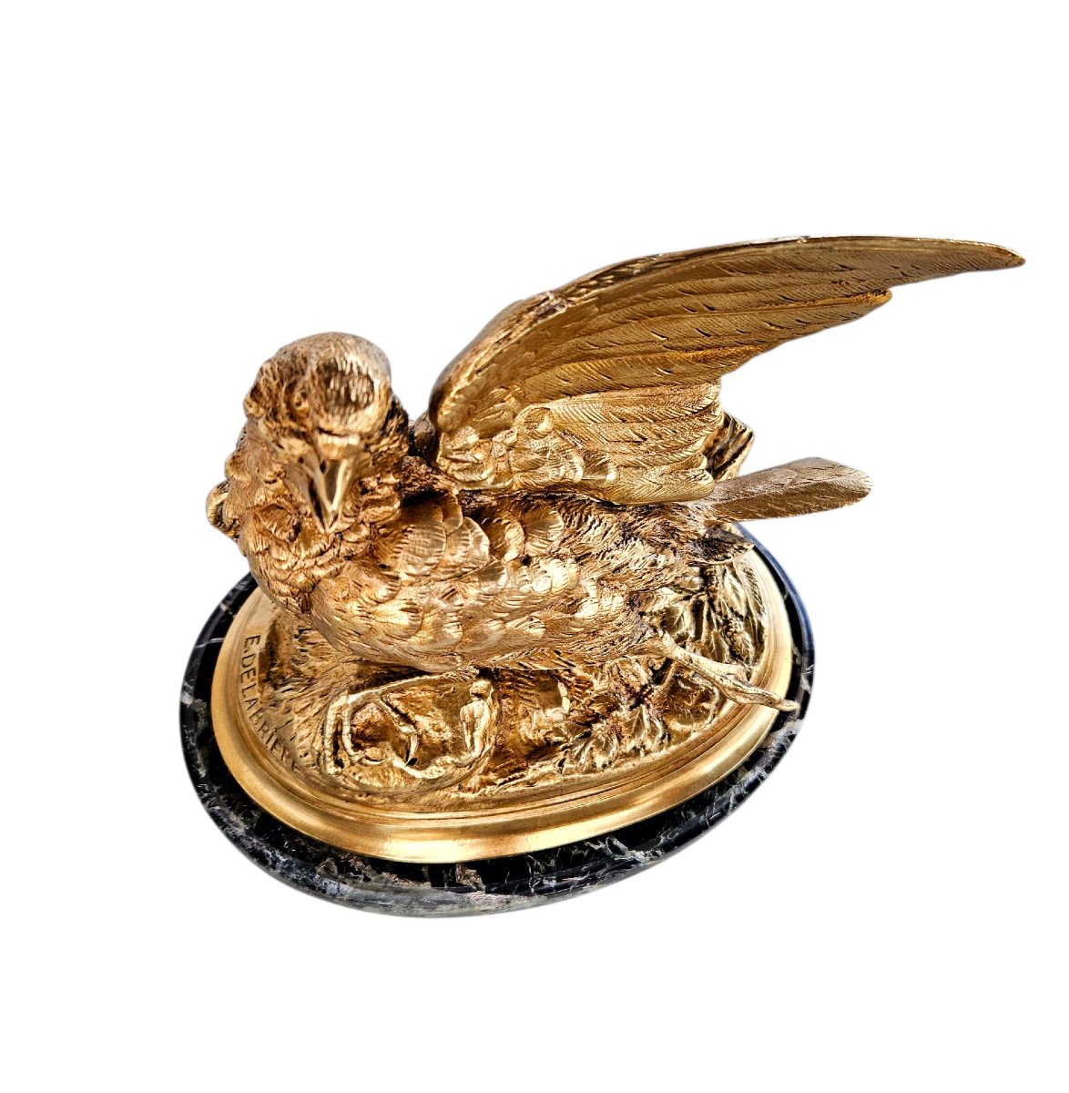 E. Delabriere (1829-1912) Partridge Sculpture Gilded Bronze -photo-4