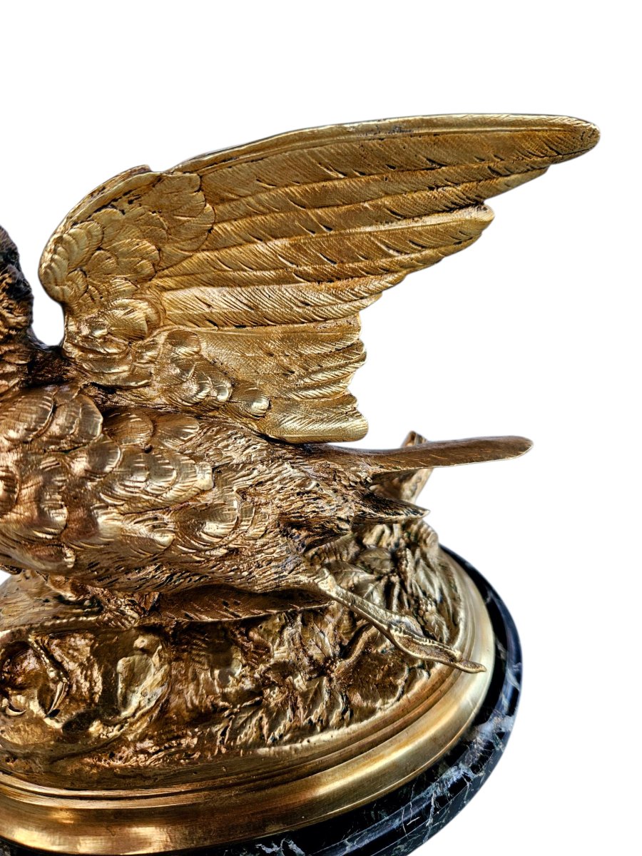 E. Delabriere (1829-1912) Partridge Sculpture Gilded Bronze -photo-6