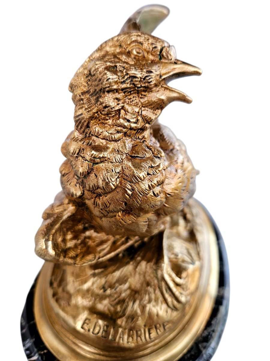 E. Delabriere (1829-1912) Partridge Sculpture Gilded Bronze -photo-7