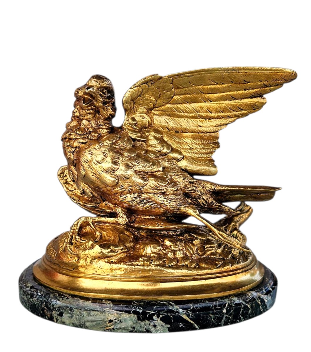 E. Delabriere (1829-1912) Partridge Sculpture Gilded Bronze 