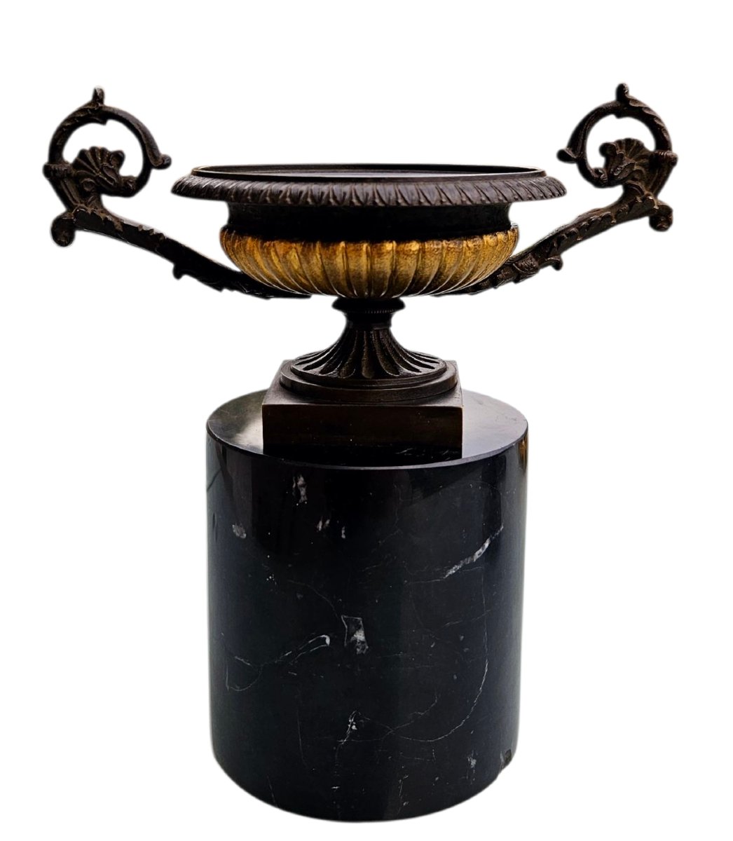 Coupe en bronze à anses sur colonne marbre vers 1820-photo-4