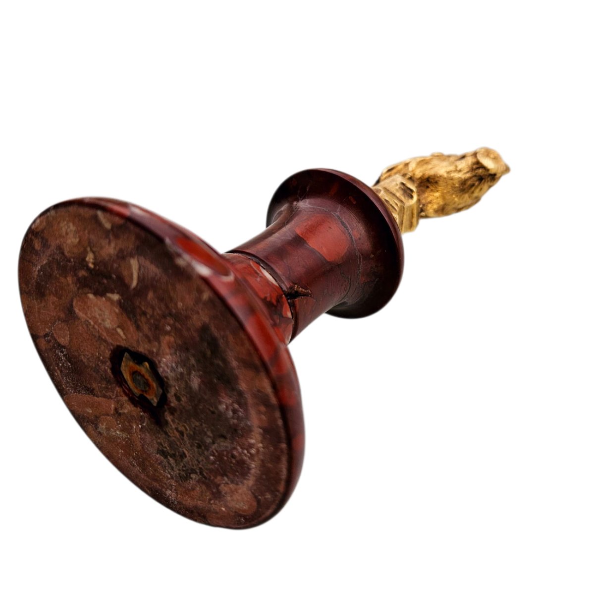Small Gilded Bronze Owl On A Red Marble Base-photo-3