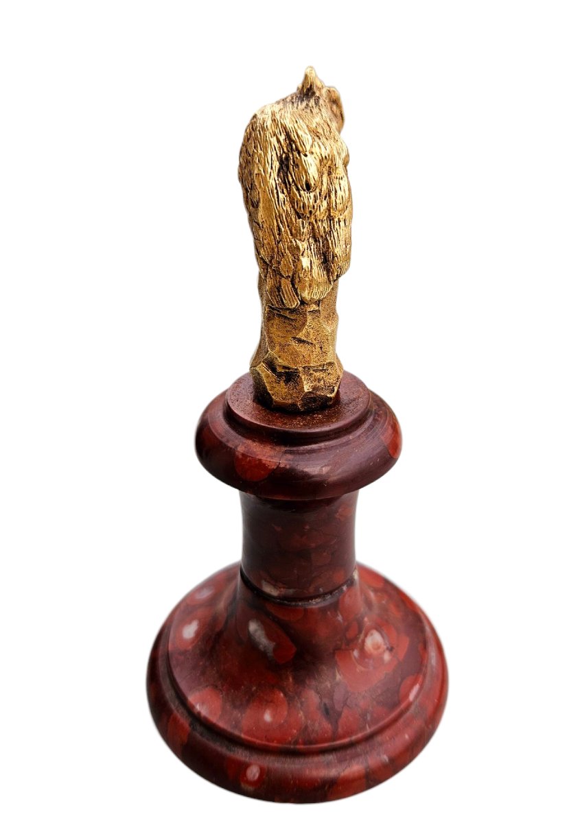 Small Gilded Bronze Owl On A Red Marble Base-photo-4