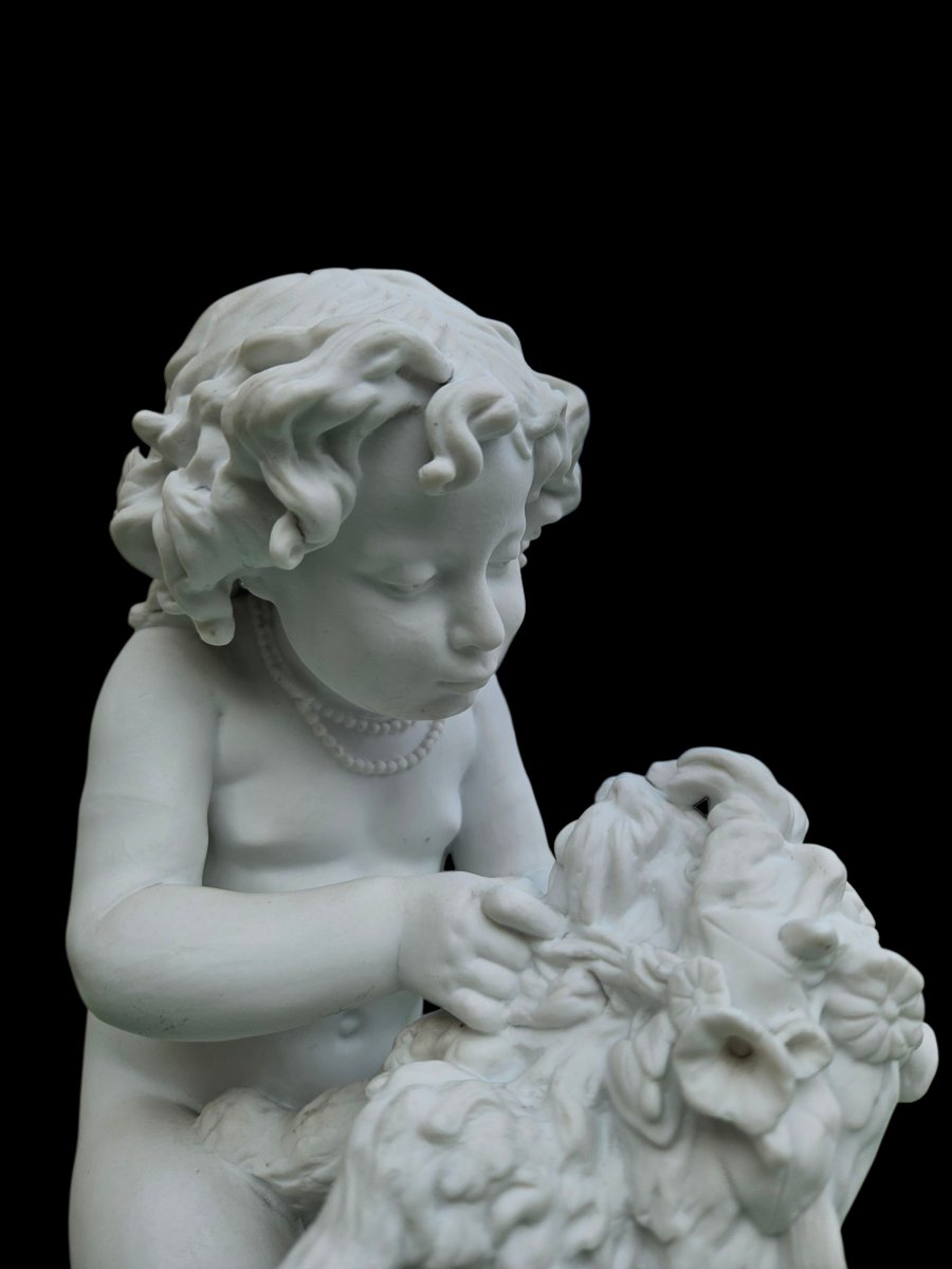 A. Arnaud (1825-1883) Little Girl Playing With A Dog-photo-2