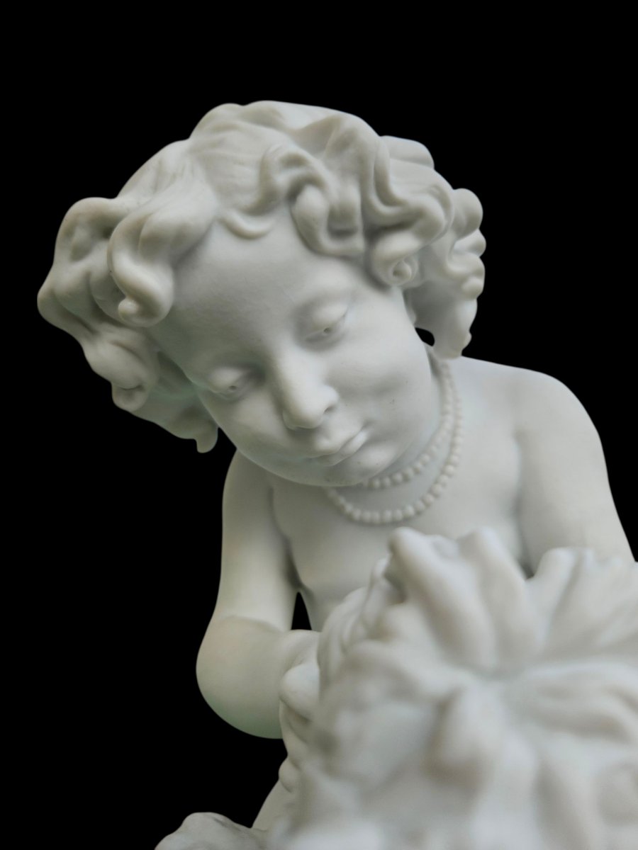 A. Arnaud (1825-1883) Little Girl Playing With A Dog-photo-6