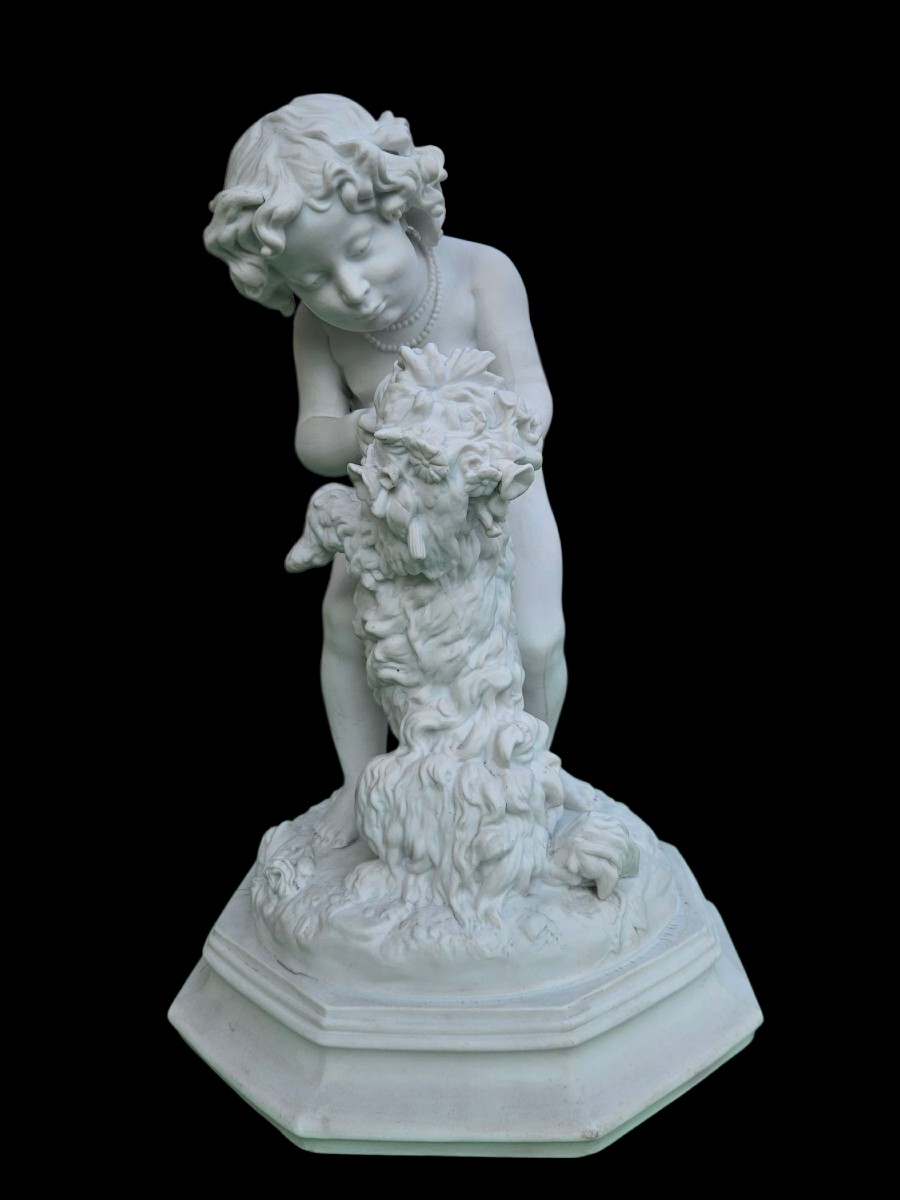 A. Arnaud (1825-1883) Little Girl Playing With A Dog