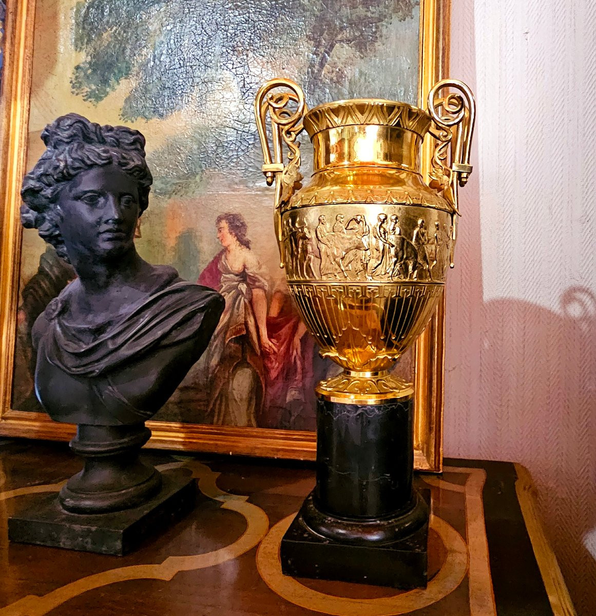 Auguste Delafontaine grands vases cratères bronze doré XIXÈME -photo-3