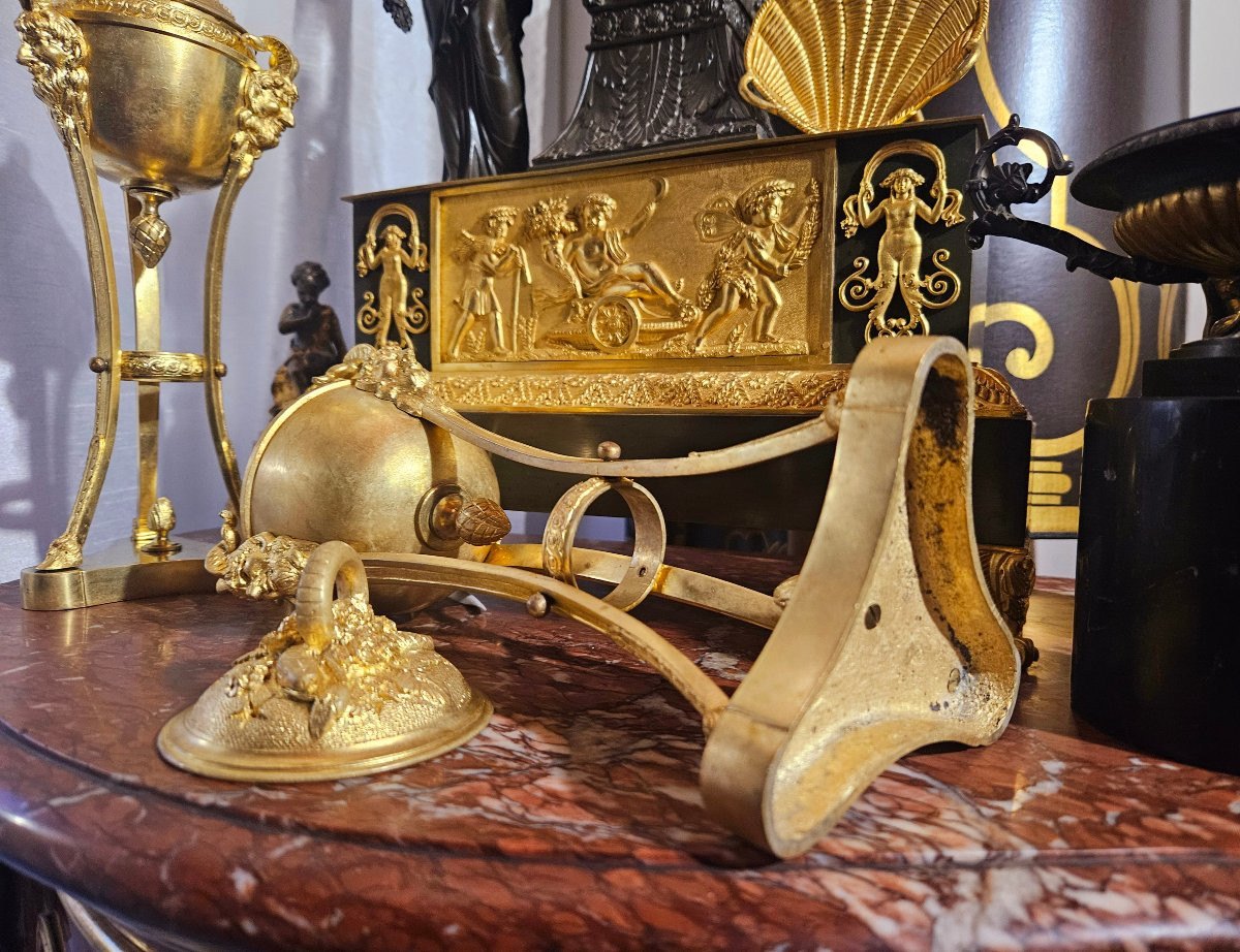 Cassolettes en athénienne bronze doré "aux faunes et serpents"-photo-1