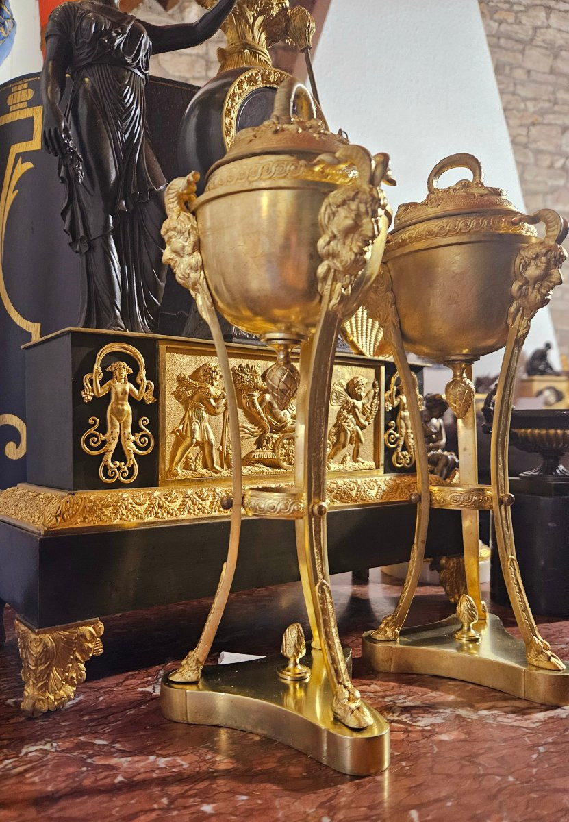 Cassolettes en athénienne bronze doré "aux faunes et serpents"-photo-8