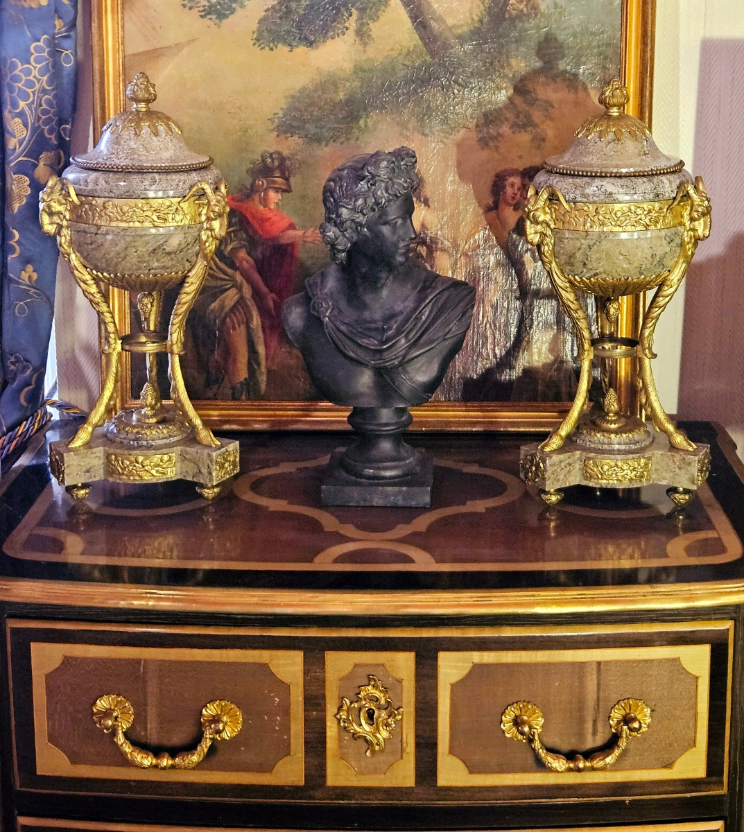 Paire d'importantes cassolettes marbre et bronze doré XIXÈME 