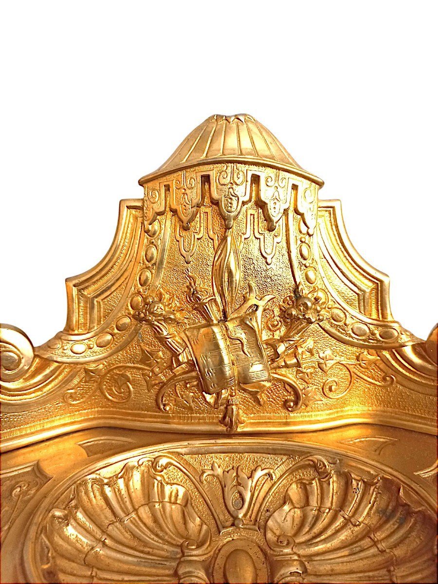Louis XIV Inkwell Signed Lerolle Frères Paris (1836-1863) Gilt Bronze-photo-1
