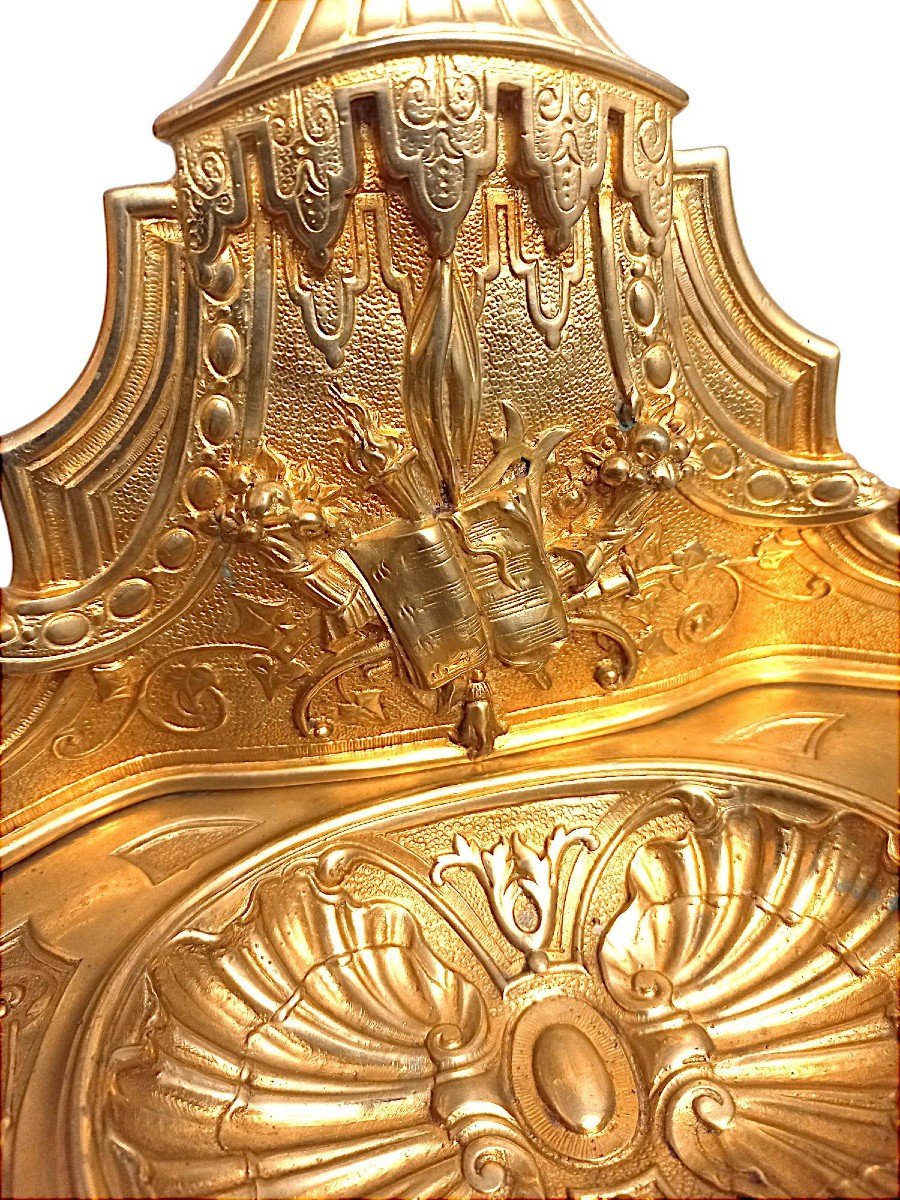 Louis XIV Inkwell Signed Lerolle Frères Paris (1836-1863) Gilt Bronze-photo-3