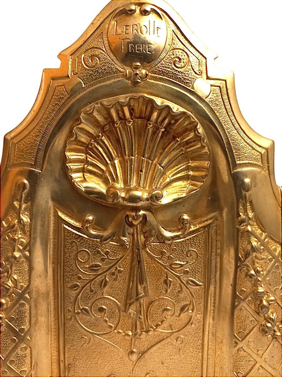 Louis XIV Inkwell Signed Lerolle Frères Paris (1836-1863) Gilt Bronze-photo-4