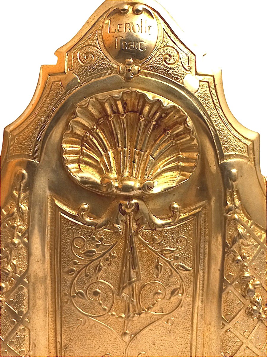 Louis XIV Inkwell Signed Lerolle Frères Paris (1836-1863) Gilt Bronze-photo-6