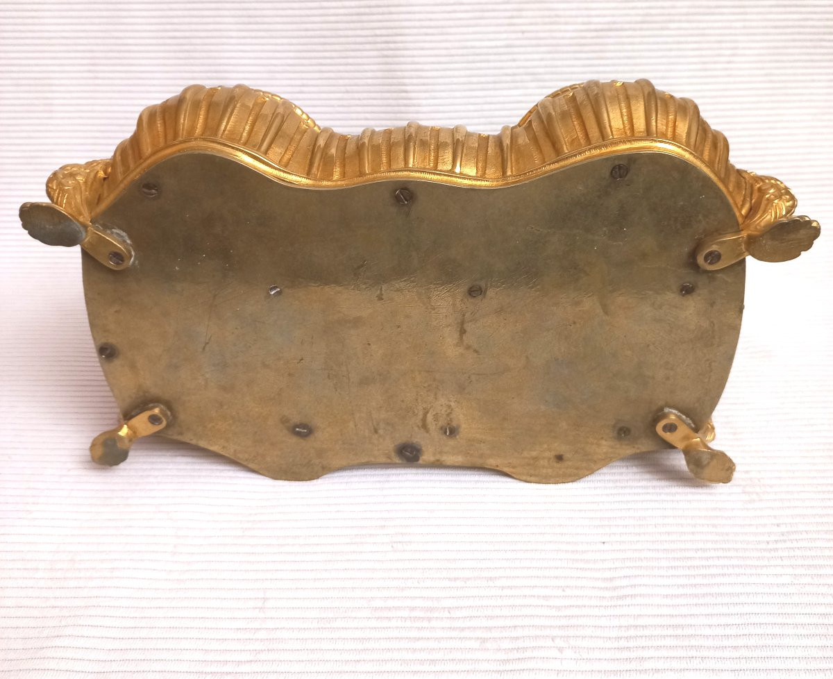Louis XIV Inkwell Signed Lerolle Frères Paris (1836-1863) Gilt Bronze-photo-8