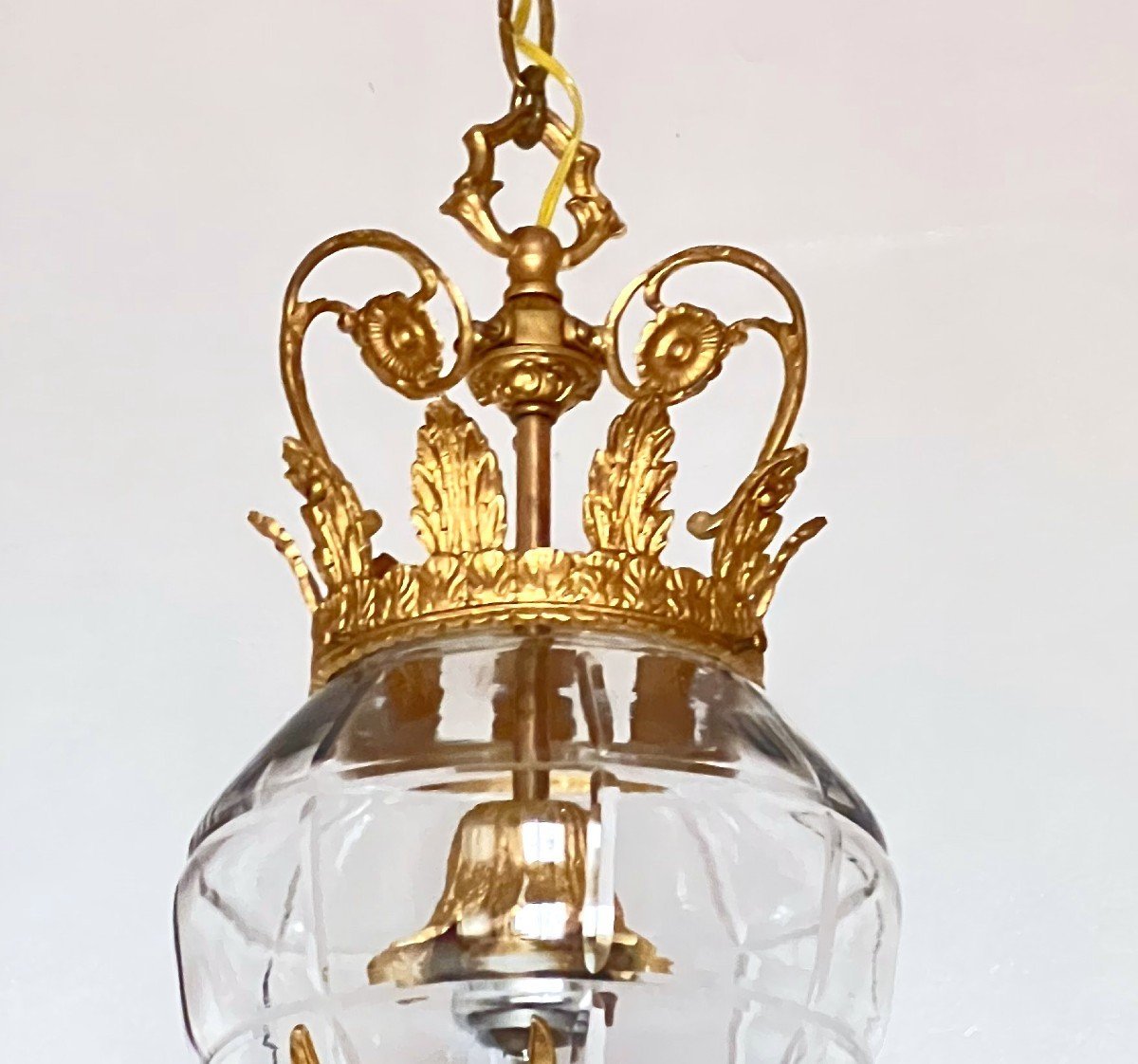 Lanterne à couronne verre taillé & bronze doré-photo-2