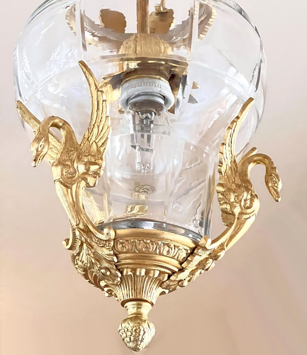 Lanterne à couronne verre taillé & bronze doré-photo-3