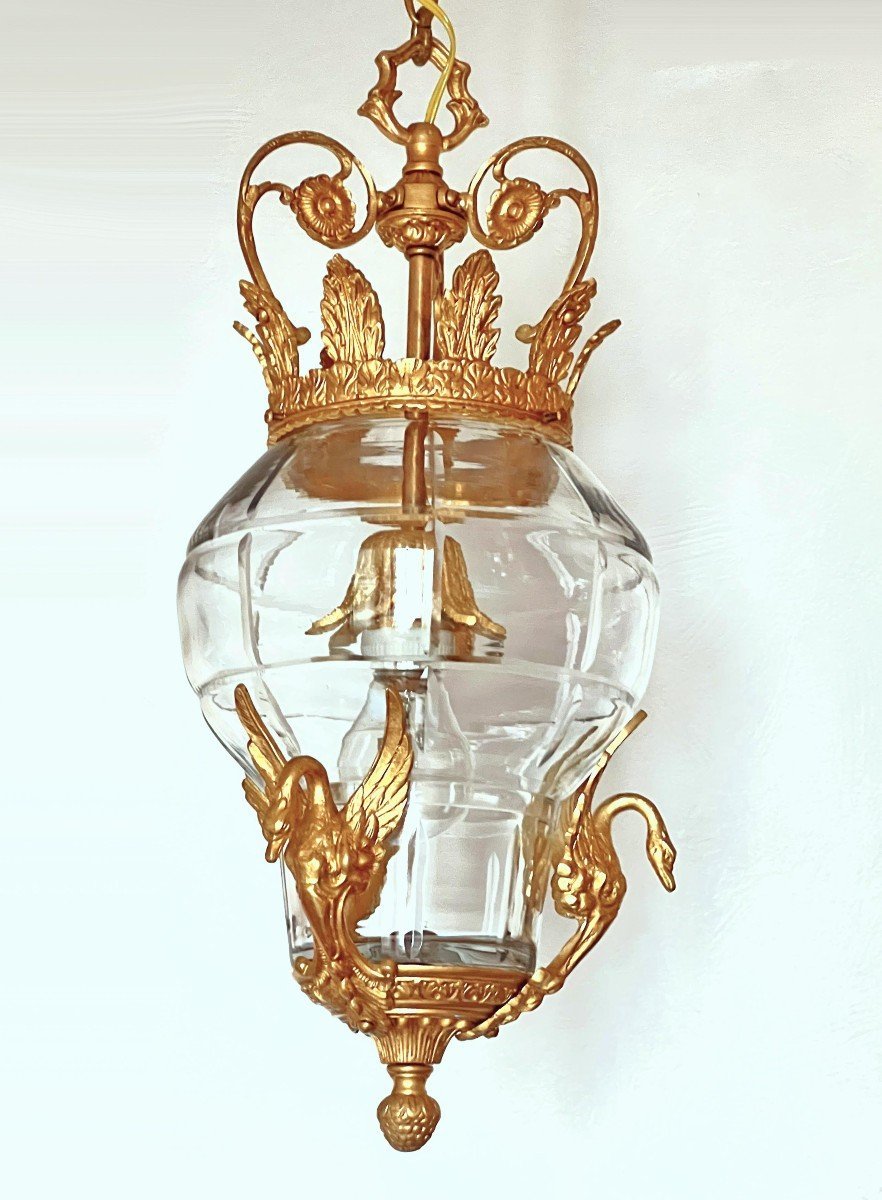 Lanterne à couronne verre taillé & bronze doré-photo-1