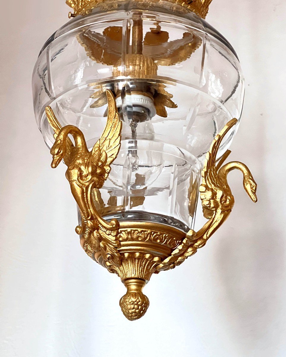 Lanterne à couronne verre taillé & bronze doré-photo-2