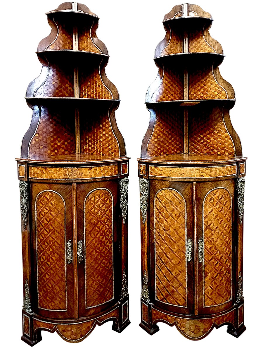 Pair Of Napoleon III Inlaid Corner Cabinets