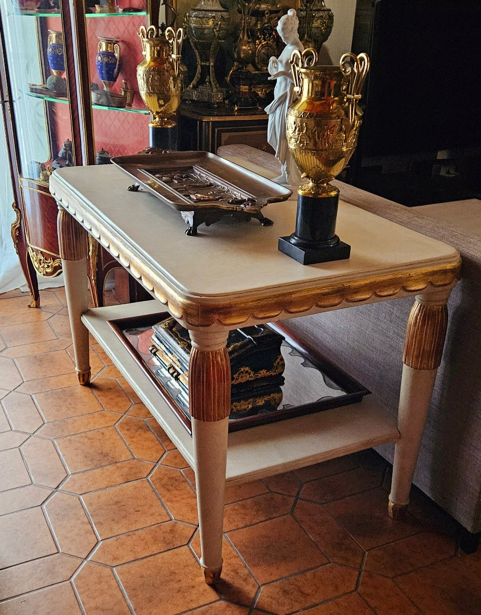 Paul Follot (1877-1941) Table console Art Déco en bois laqué et doré -photo-2