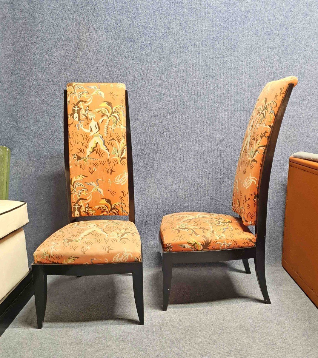 Dominique André Domin And Marcel Genevrière Pair Of High-backed Armchairs-photo-2