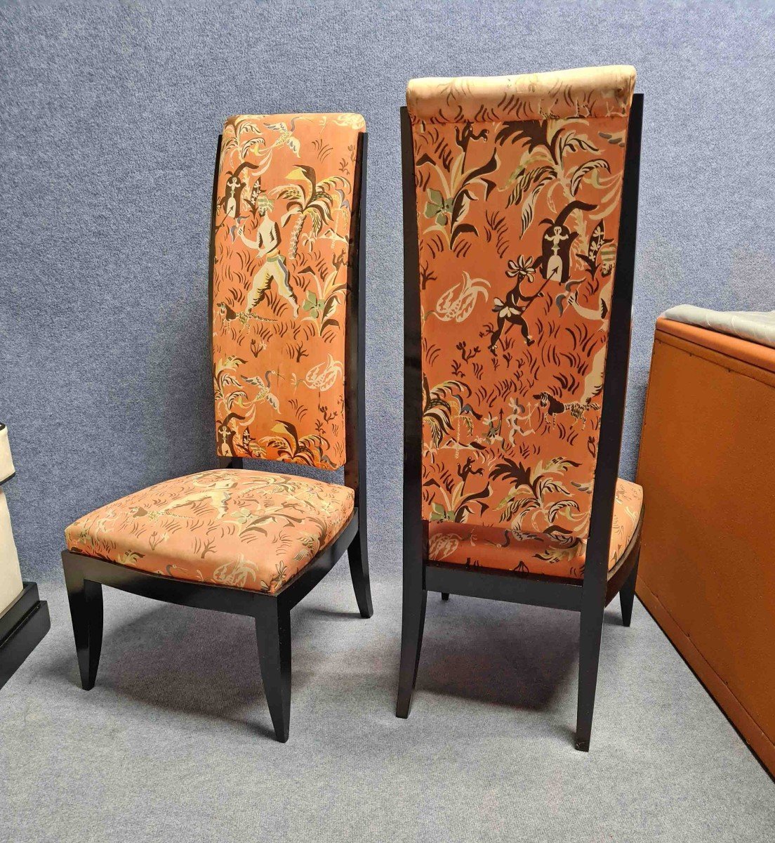 Dominique André Domin And Marcel Genevrière Pair Of High-backed Armchairs-photo-3