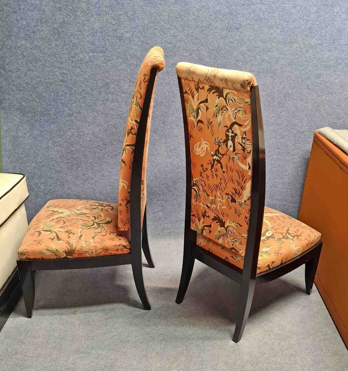 Dominique André Domin And Marcel Genevrière Pair Of High-backed Armchairs-photo-1