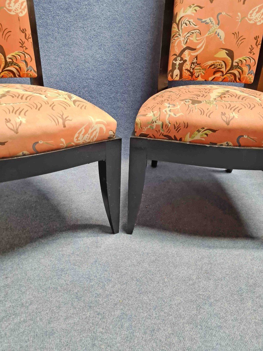 Dominique André Domin And Marcel Genevrière Pair Of High-backed Armchairs-photo-2