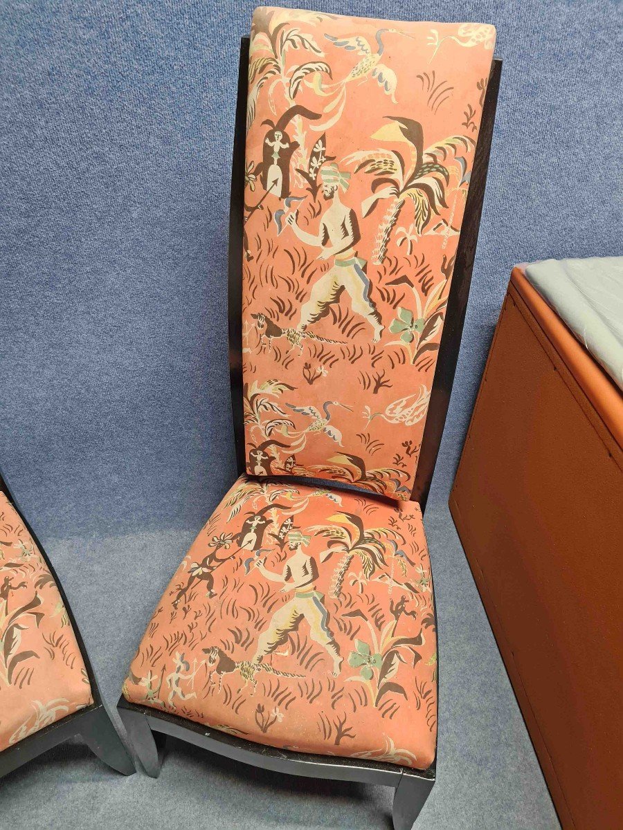 Dominique André Domin And Marcel Genevrière Pair Of High-backed Armchairs-photo-3