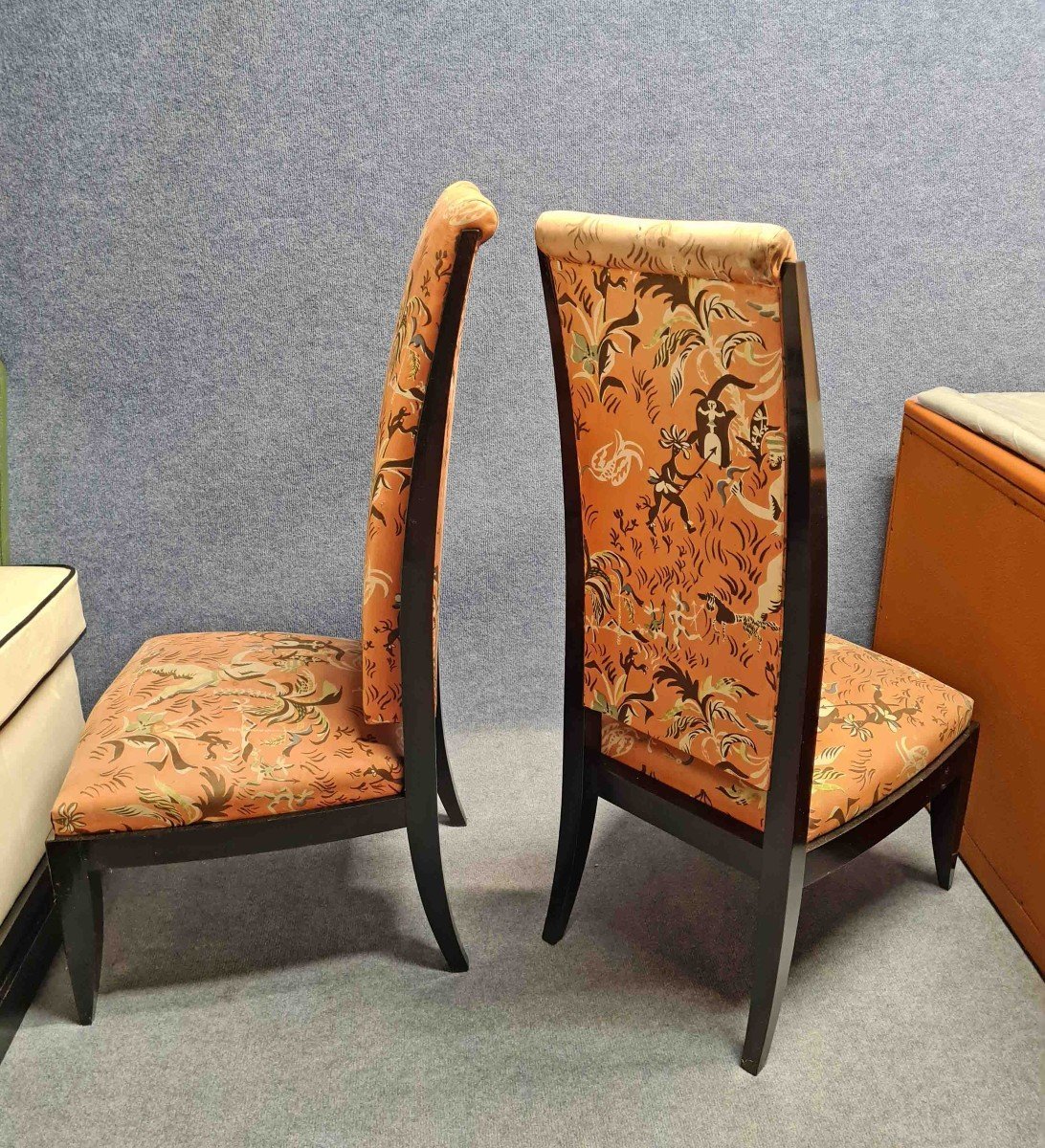 Dominique André Domin And Marcel Genevrière Pair Of High-backed Armchairs-photo-7