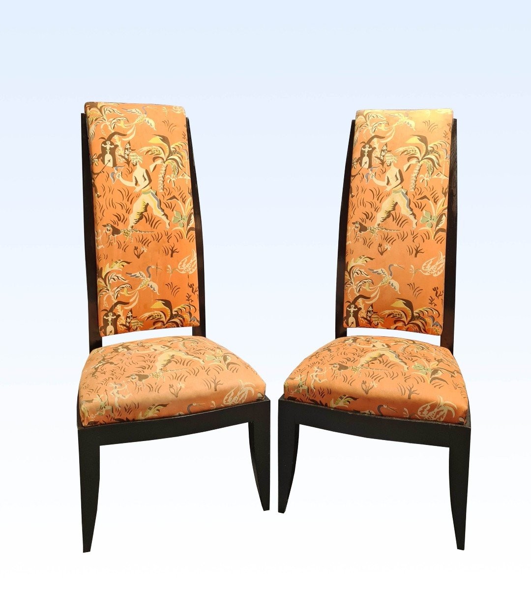 Dominique André Domin And Marcel Genevrière Pair Of High-backed Armchairs