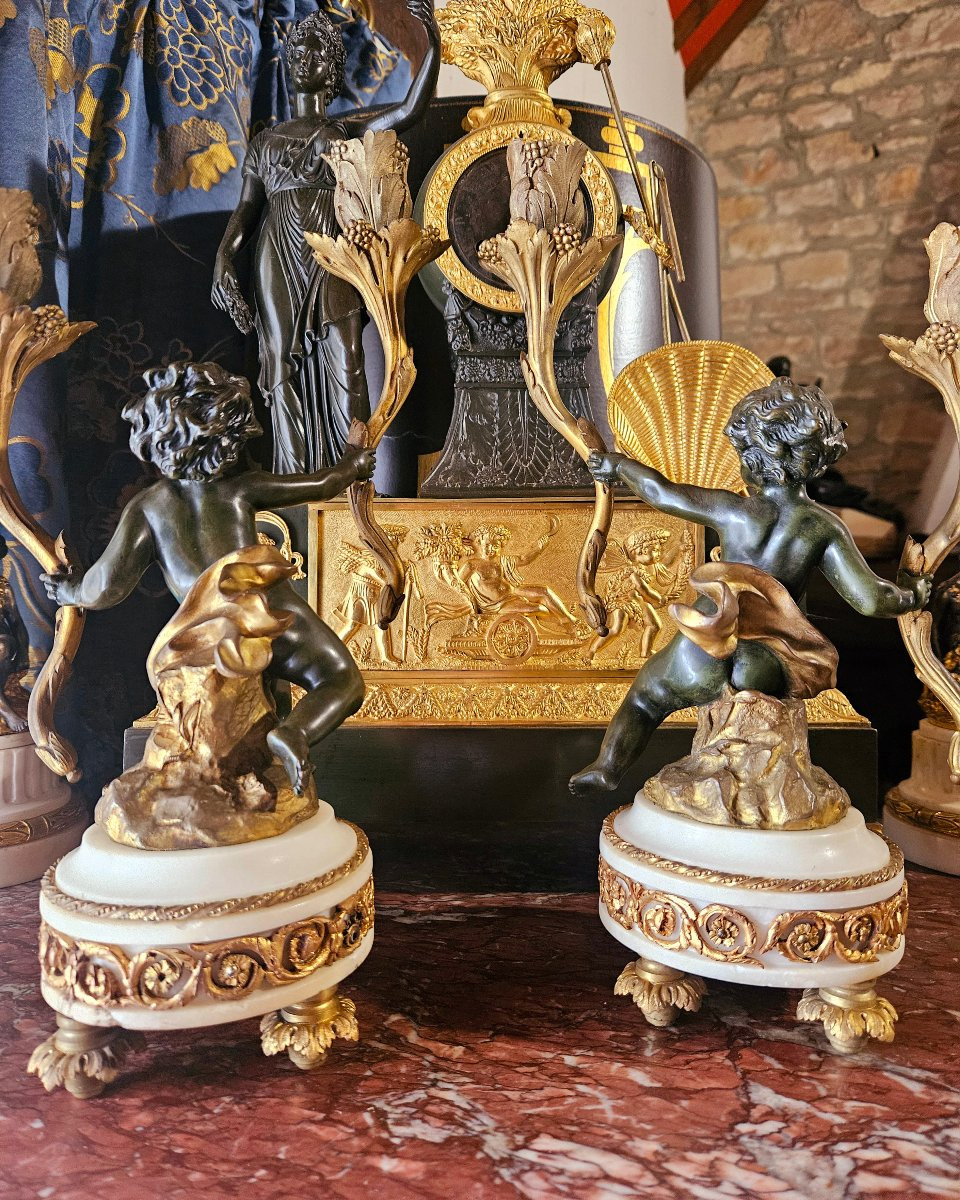 Candélabres bronze au putti XIXÈME d'après Clodion-photo-5