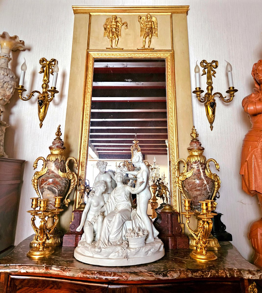 Large Gilded Bronze Wall Lights "aux Indiennes" St Louis XVI -photo-2