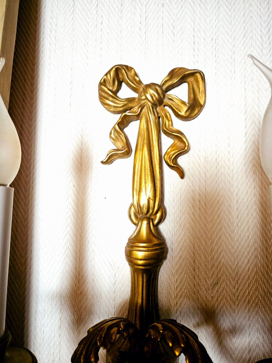 Large Gilded Bronze Wall Lights "aux Indiennes" St Louis XVI -photo-4