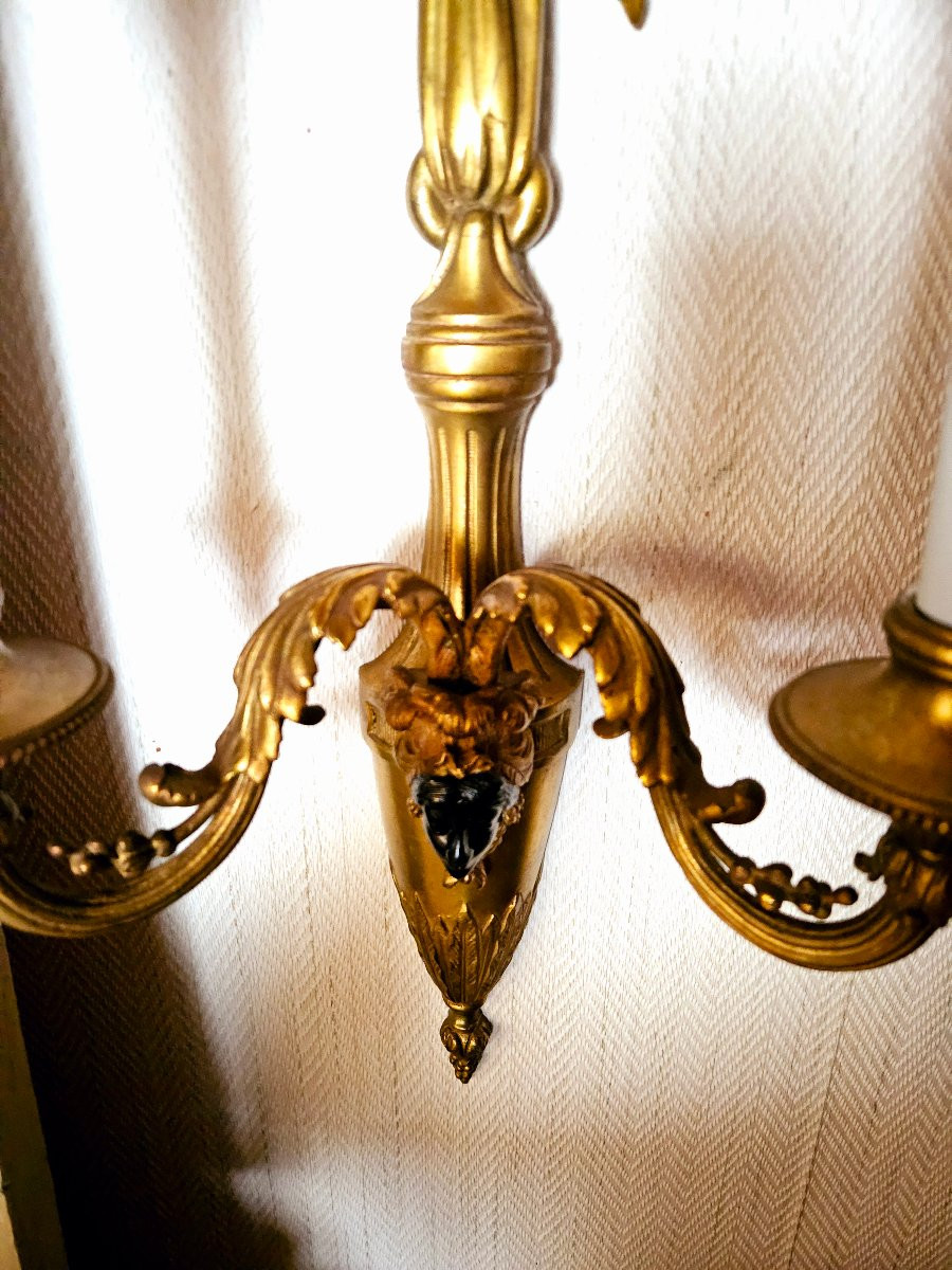 Large Gilded Bronze Wall Lights "aux Indiennes" St Louis XVI -photo-7
