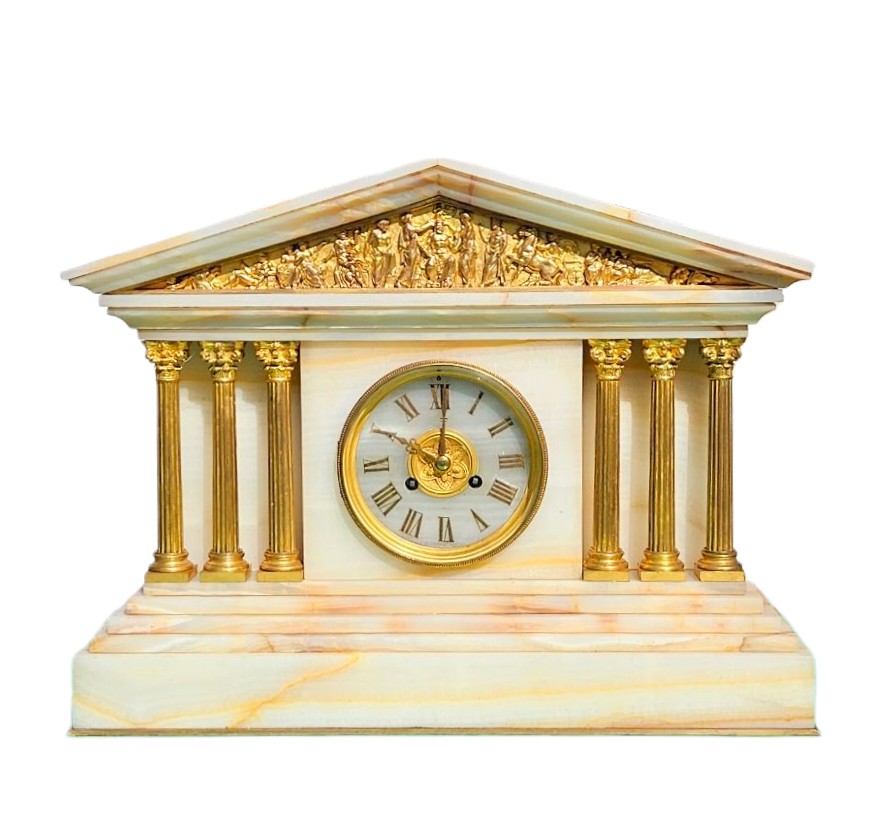 Large Antique Temple Clock Signed West & Son Paris