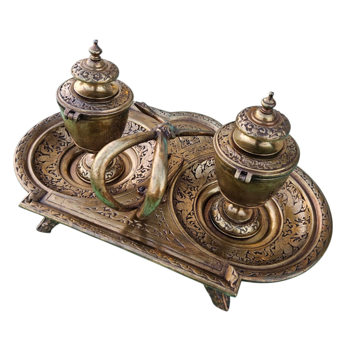 19th Century Persian Style Patinated Bronze Inkwell -photo-2