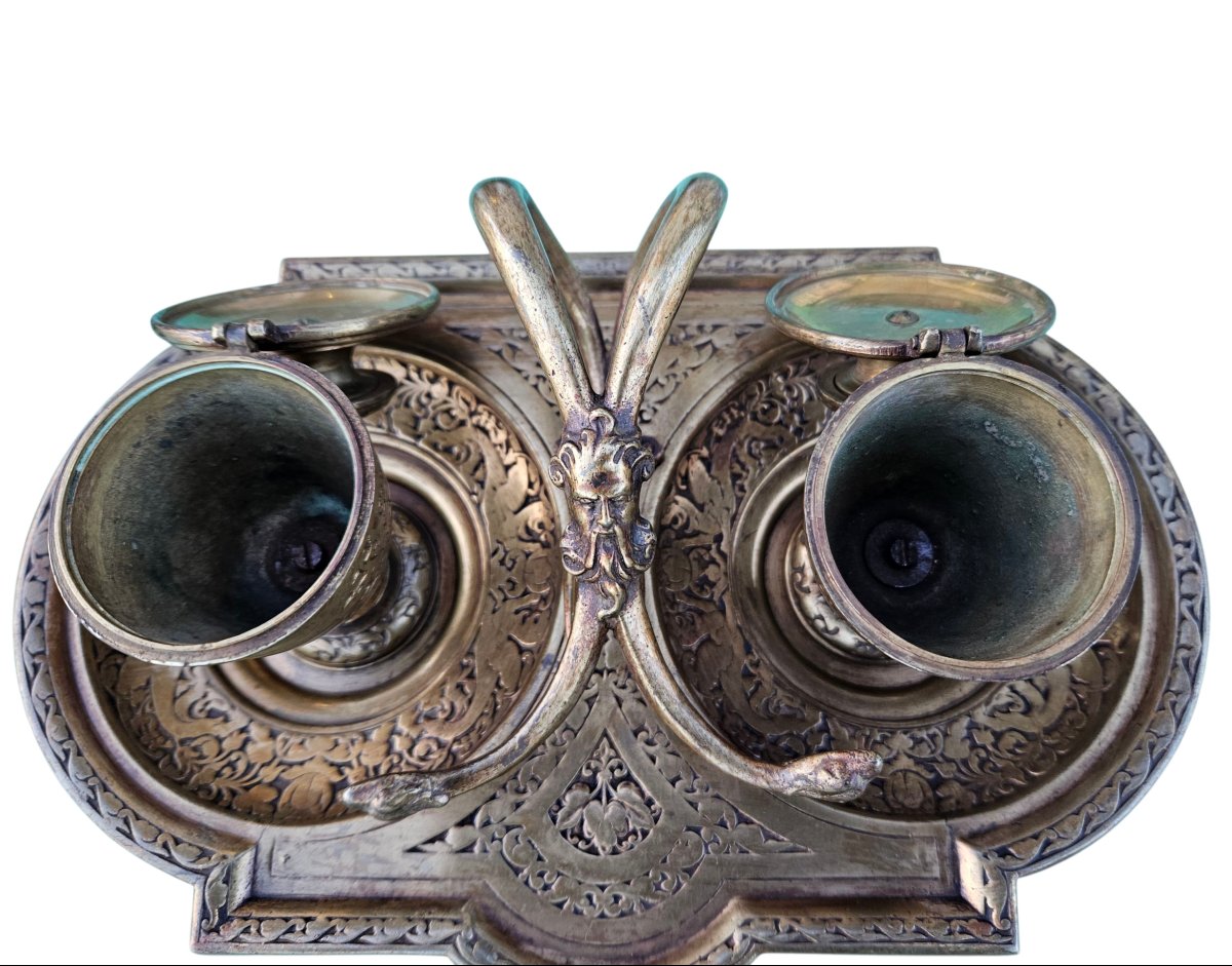 19th Century Persian Style Patinated Bronze Inkwell -photo-5