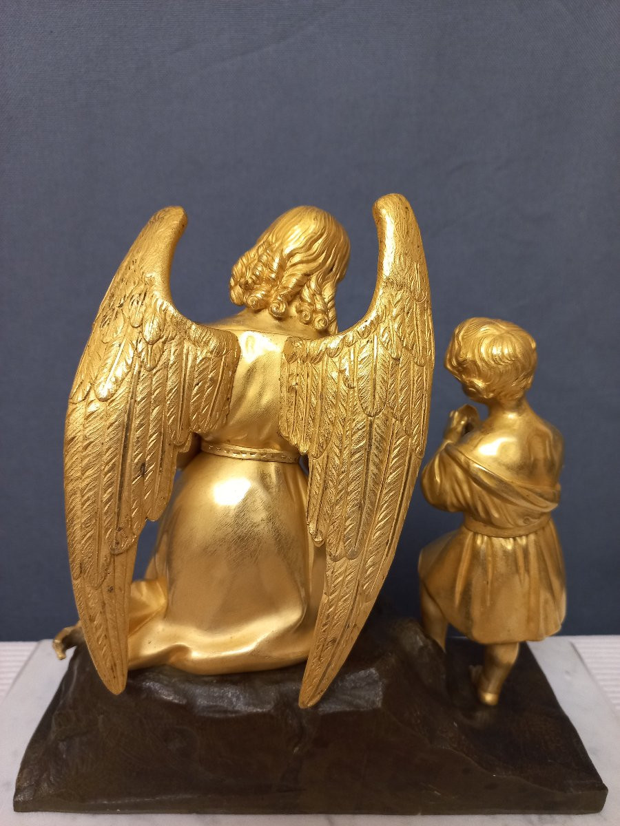 Bronze XIXe l'Ange et l'Enfant dorure au mercure-photo-4