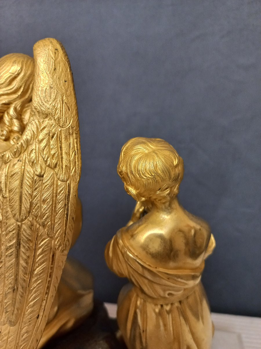 Bronze XIXe l'Ange et l'Enfant dorure au mercure-photo-2